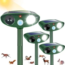 4 Pack Solar Ultrasonic Animal Repeller Motion Sensor Flash Light Outdoor