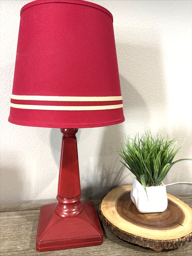 Pottery Barn Kids Red Table Lamp Aiden Square Bottom Round Shade 2 Settings