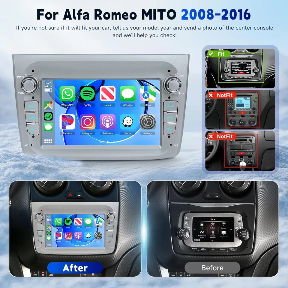 64GB Android 14 Autoradio Für Alfa Romeo Mito 2008-2019 mit Carplay GPS WIFI SWC - Bild 4 von 4