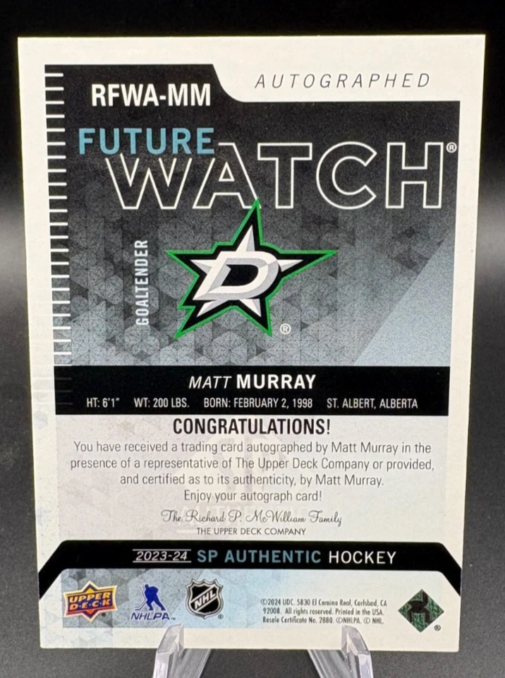 2023-24 SP Authentic MATT MURRAY Retro Future Watch Auto /699 '13-14 #RFWA-MM - Image 2 of 3