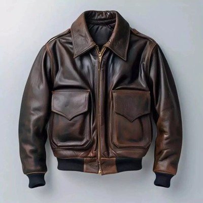 Men s Air Force Pilot Leather Jacket Cowhide Aviator A-2 Flight Bomber Jacket
