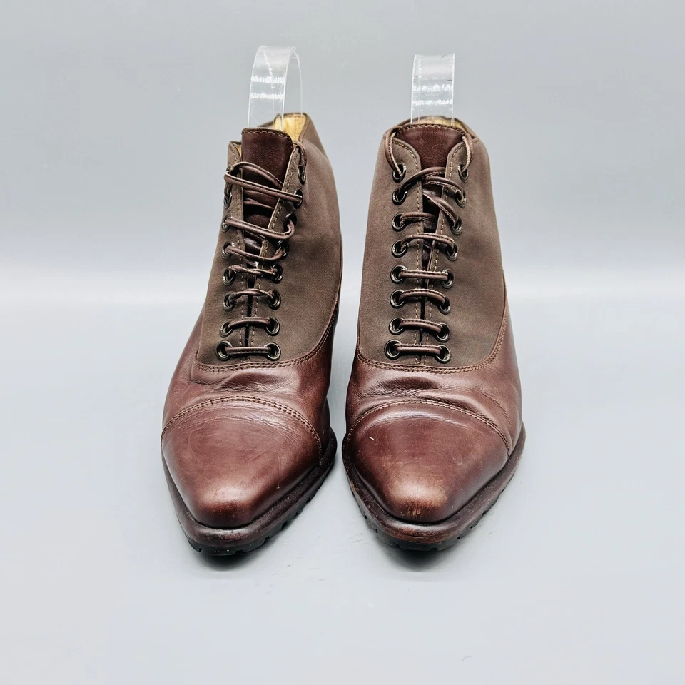 Botas Sergio Rossi para mujer 36,5 EE. UU. 6,5 cuero marrón con cordones al tobillo hechas en Italia Foto 3 de 4