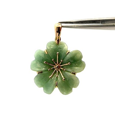 14 Kt Gelbgold Jade Blume Anhänger 6,3 g