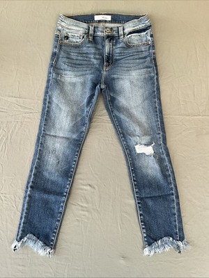 KanCan Jeans Women 9/28 Mid-Rise Ankle Skinny Whiskered Distressed Whiskered