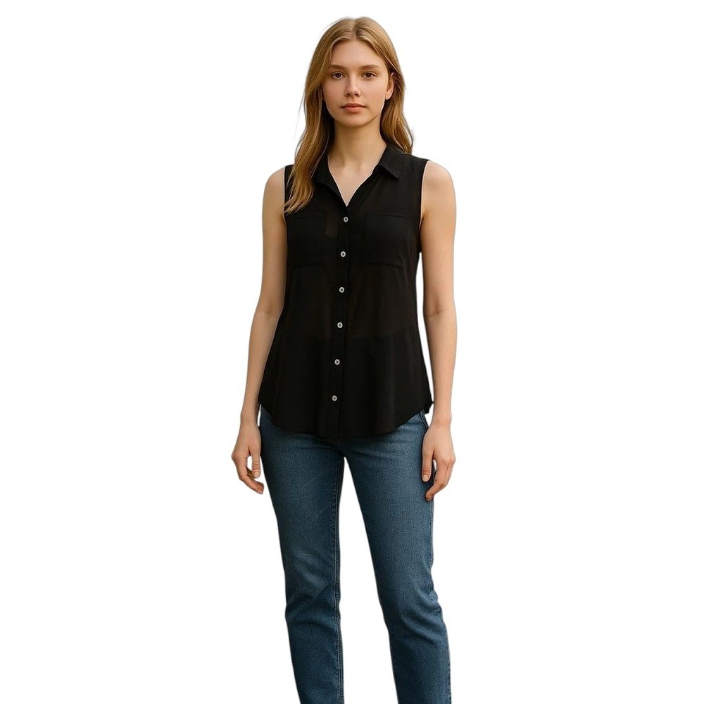 Bcbgeneration Button Down Black Tank Top Xsmall P… - image 1