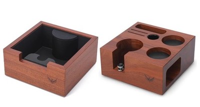 Combo Premium Rosewood Espresso Tamping Station + Knock Box Set, Non-Slip, 58mm