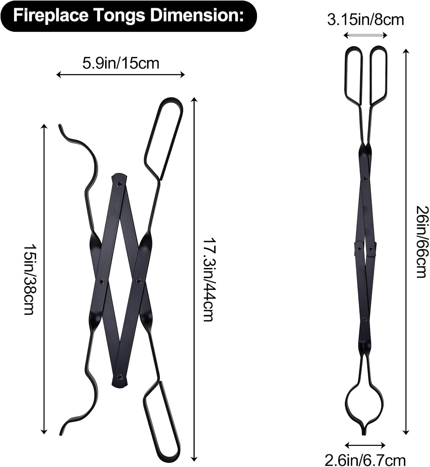 Log Grabber Tongs for Fireplace, Wood Fired Oven, Grill, Camping, Fire Pit