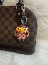 leather owl bag charm Keychain Car Key Fob Red handmade gift