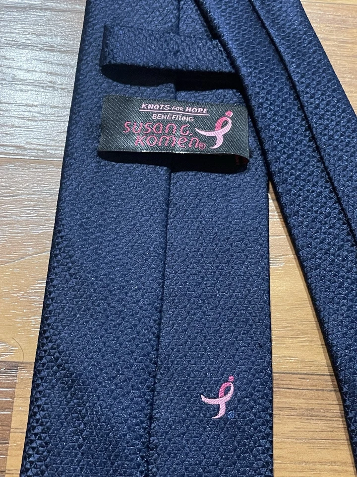 Susan G Komen 纯海军蓝人字形领带带粉色丝带 - 希望结 — 第 4/4 张图片