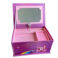 Pink Unicorn Rainbow Music Jewelry Box With Drawer Mirror Rhinestone Unicorn