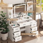 Large Dressing Table with 7 Drawers and 8 open shelves & Led Dimmer Mirror White