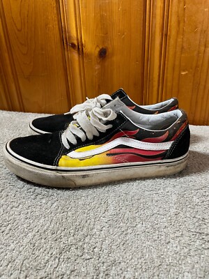 Vans Old Skool Low Flame Black Suede Canvas Sneakers Skate Shoes M/8.5 W/10