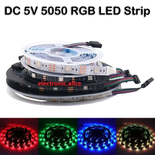 5V LED Strip 5050 RGB 0.5m 1m 2m 3m 4m 5m White Black PCB 30LEDs m