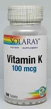 Solaray Vitamin K 100 mcg Healthy Bone Structure 100 Tablets New Sealed