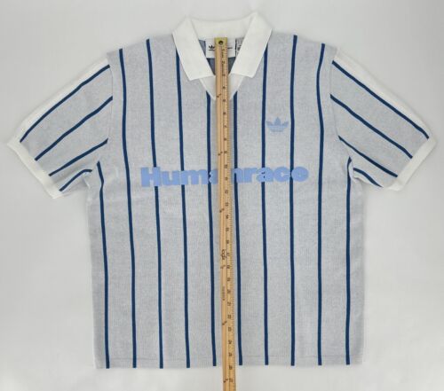 Adidas Shirt Mens Large Pharrell Human Race Cloud White Knit Polo Jersey HU1104 - Picture 4 of 21