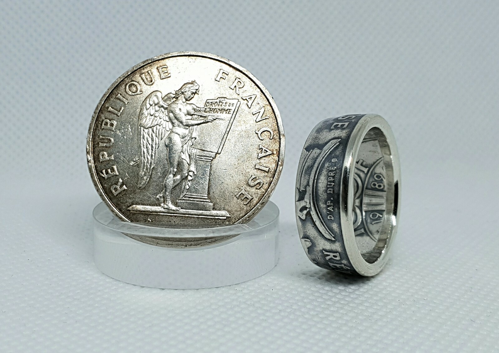 Bague pièce de monnaie 100 Francs en argent massif, anneau coin ring mixte - 3