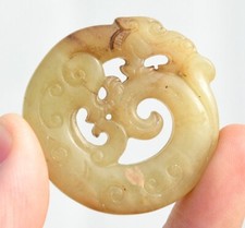 1.6" Old Chinese Jade Carving Fengshui Dragon Beast Statue Pendant A3