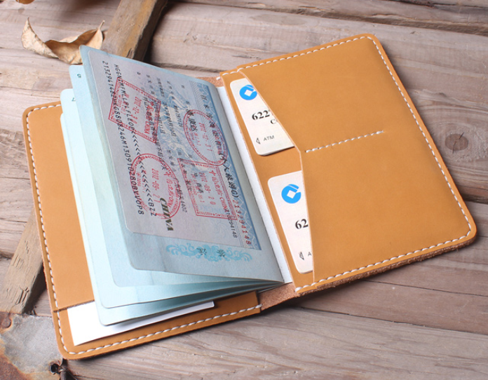 Cow Leather Bifold Passport Holder Wallet with Card Pockets in Yellow 558-image