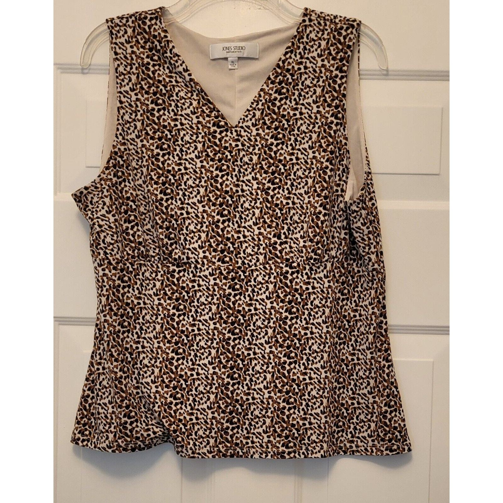 JONES STUDIO Women's Stretch Polyester V Neck Tank Top Animal Print Size XL