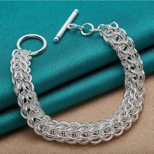 925 Sterling Silver Women Charm Circles Bracelet Chain Fashion Party Jewelry