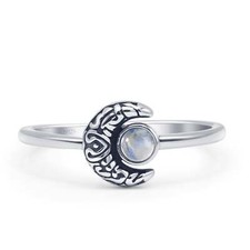 Round Crescent Moon Ring 925 Sterling Silver 8mm