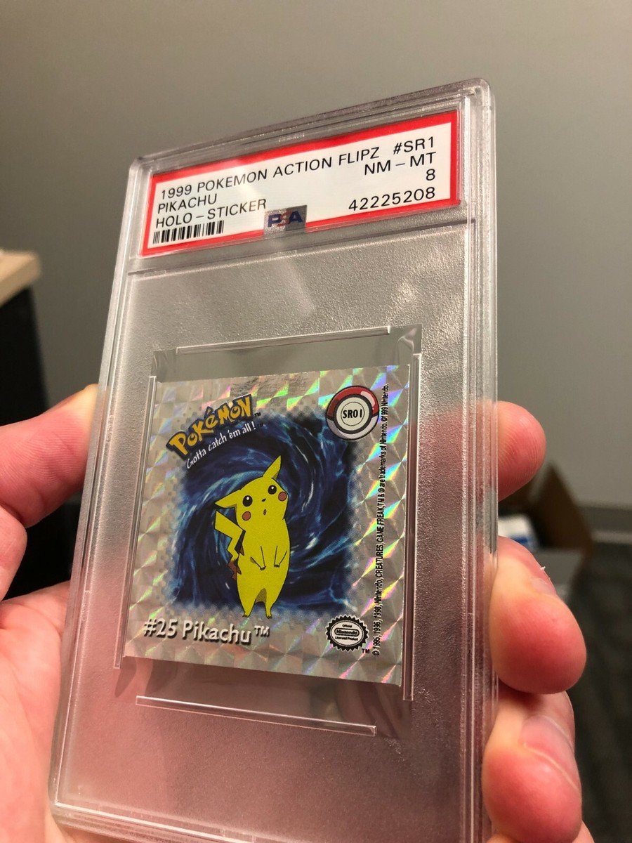 1999 PSA 8 PIKACHU ACTION FLIPZ HOLO STICKER POKEMON SR1 NR MINT