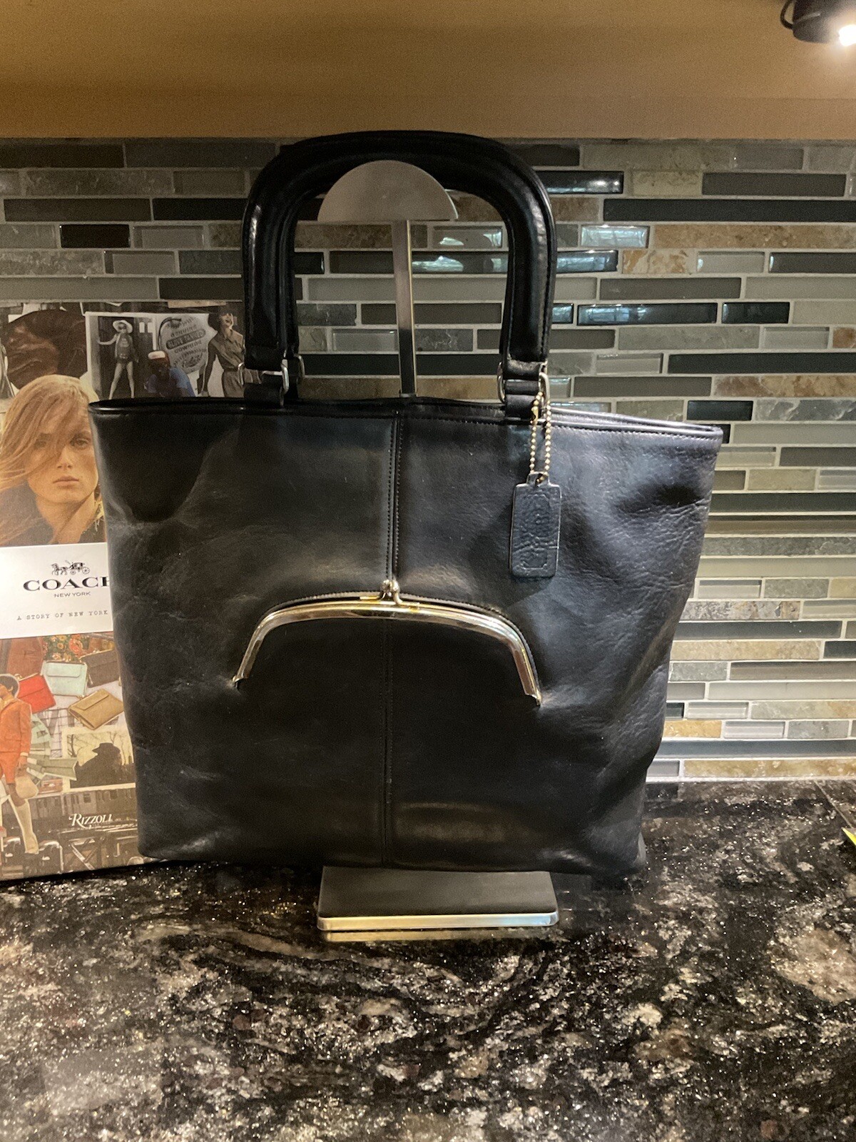 COACH Vintage BONNIE CASHIN Leather Skinny Tote Kisslock Pre Creed NYC 9450 Blue