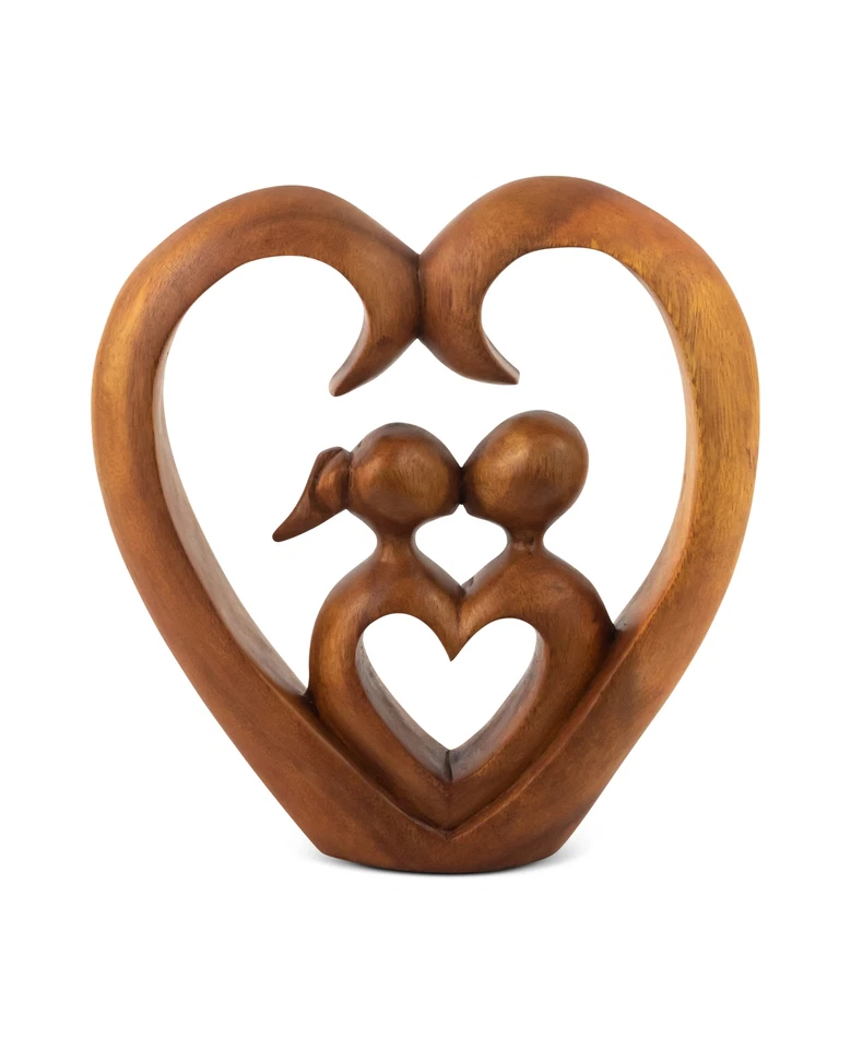 Estatua abstracta de madera tallada a mano de 8" "Corazón y alma" estatuilla escultura decoración Foto 4 de 4
