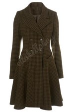 Topshop Wool Tartan Tweed Corset Lace Up Country Flare Heritage Riding Coat Uk10