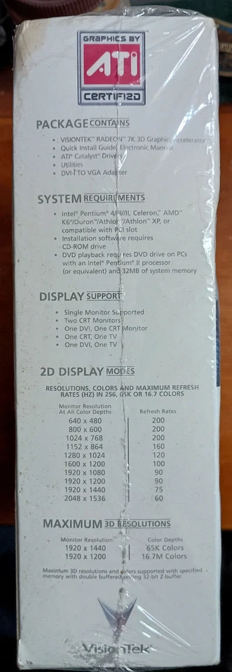 VisionTek ATI Radeon 7K Dual monitor, 64MB DDR PCI Graphics adapter, New in box - Image 4 of 4