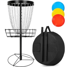 Disc Golf Basket Target Metal Practice Basket w/ 24-Chain 3 Discs Carrying Bag
