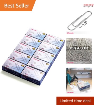 Giant Metal Paper Clips - Pack of 1,000 Durable, Corrosion-Resistant Clips