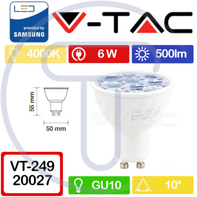 V-TAC PRO VT-249 20027 LED-Projektor Samsung Chip GU10 6W 10° 4000K