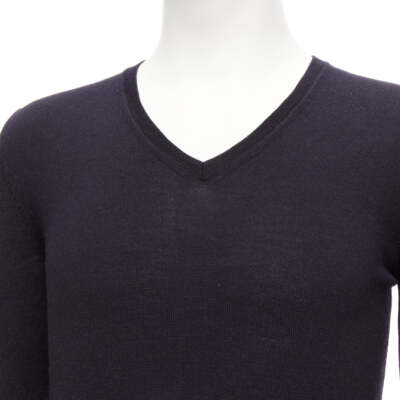 PRADA 2010 navy wool long sleeve V-neck classic sweater IT44