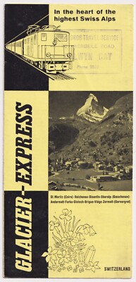 Vintage Schweiz Glacier Express Eisenbahn Prospekt Prospekt Fahrplan 1957