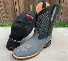 MEN'S RODEO COWBOY GRAY BOOTS GENUINE LEATHER WESTERN SQUARE TOE BOTA DE HOMBRE 