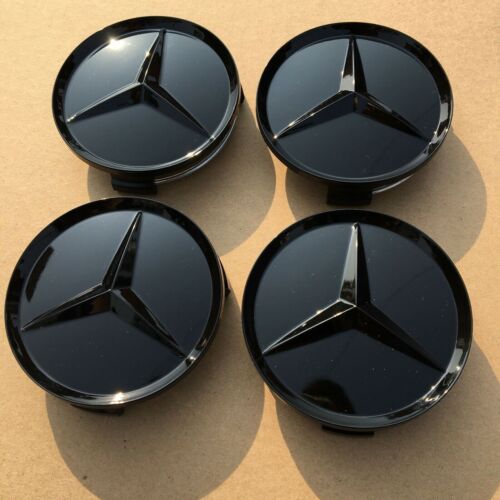 4X Wheel Center Caps 75mm Glossy Black Rim Emblem Hubcap Cover for Mercedes Benz - Picture 5 of 8