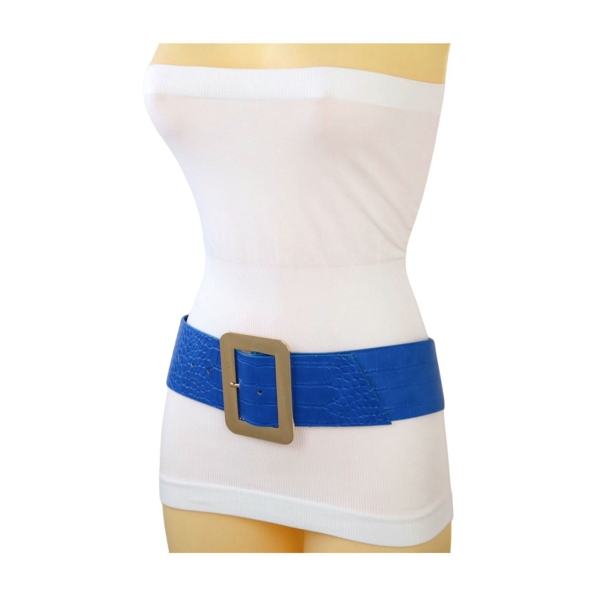 ZAPA Wide Navy Blue Leather Belt Size S Square Buckle 100% Calfskin France Women main image 3