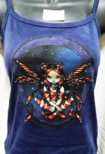 Starry Night Fairy Crossed Legs Hand Dyed Blue Spaghetti Strap Shirt UNWORN