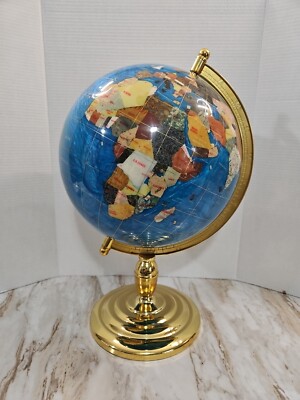 Large Blue Lapis GemstoneWorld Globe 21'' Tall Brass Stand