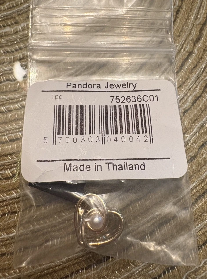 Auténtico Pandora Sólido Oro Amarillo 14k Calado Remolino Corazón Perla Dije $400 Foto 3 de 4