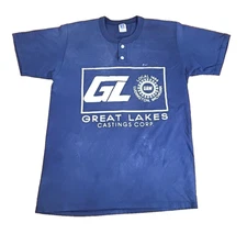 Thrashed Vintage Russell Athletic Henley Shirt Size Large Sun Fade Union Blue