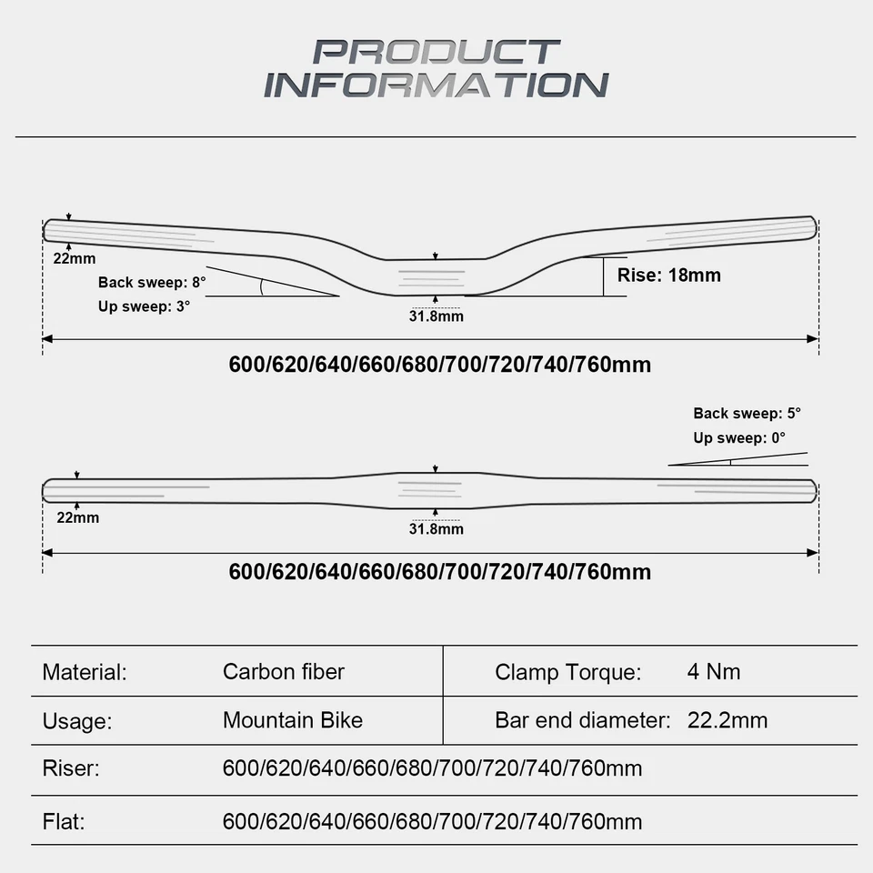 Manillar de carbono MTB 31,8 mm bicicleta de montaña barra plana/elevadora 680/700/720/740 mm Foto 3 de 4