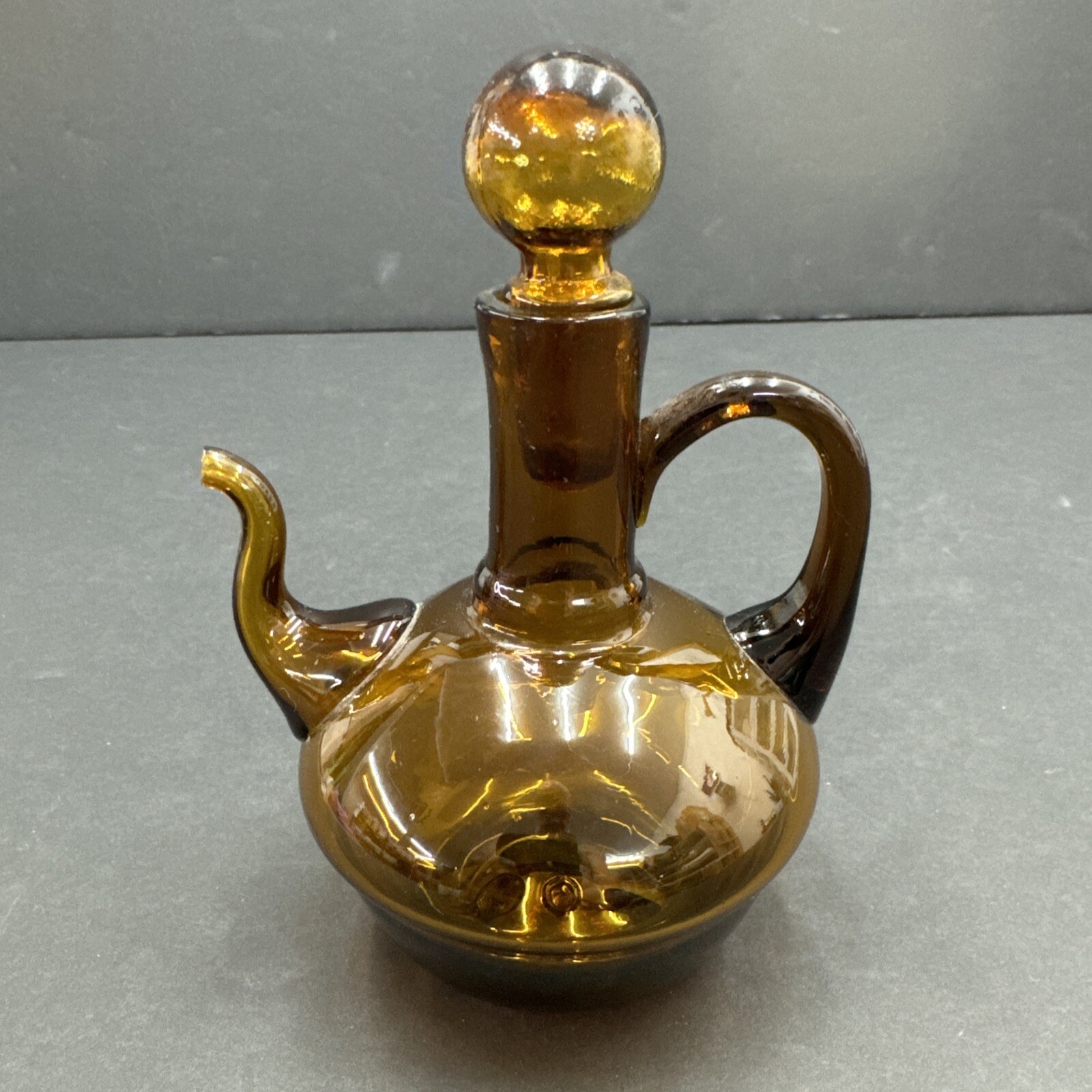 Amber Brown Hand Blown Glass Cruet with Stopper for Oil and Vinegar