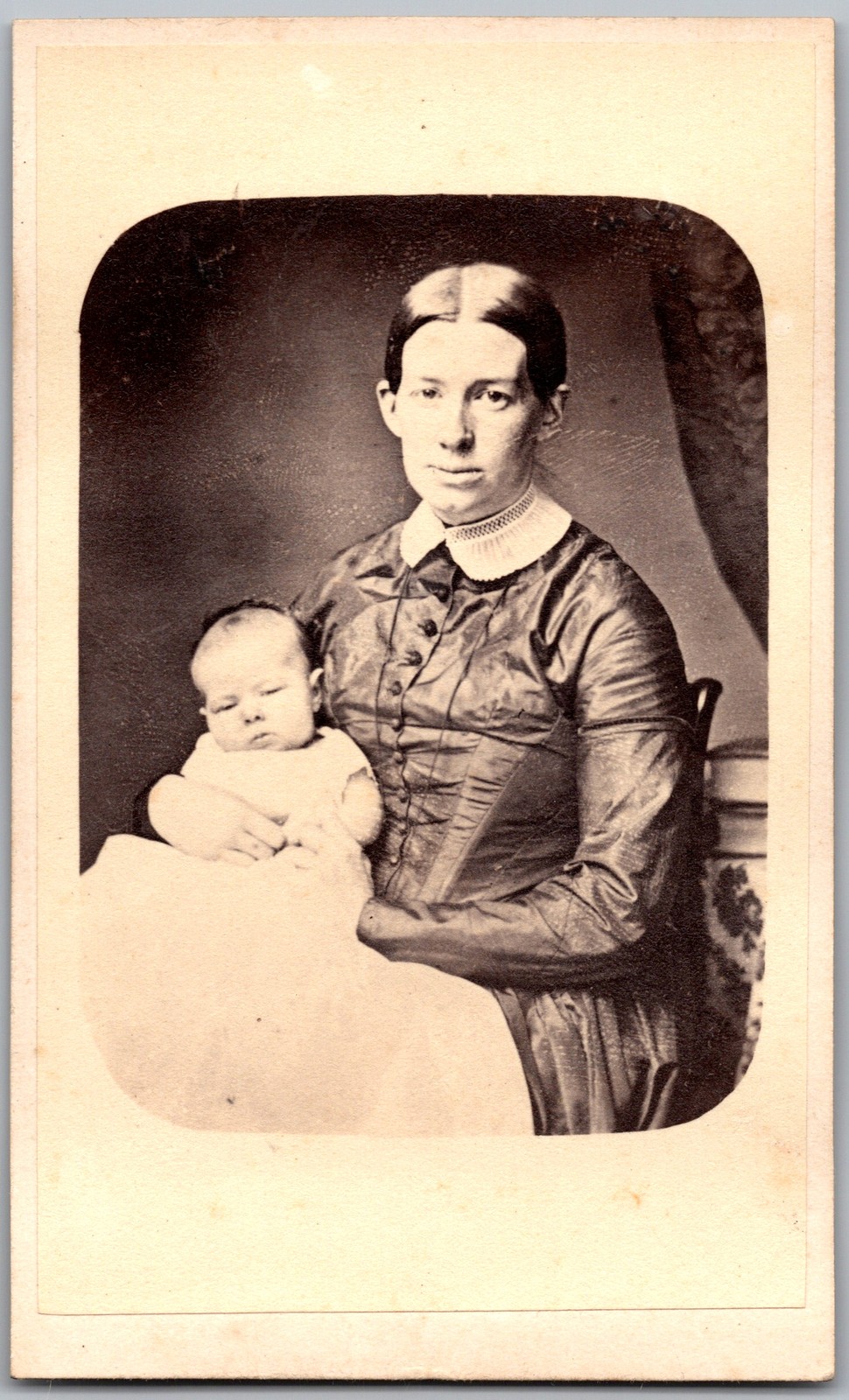 Antique CDV Circa 1860s Garrett Lady with Baby in Dress Wilmington Delaware