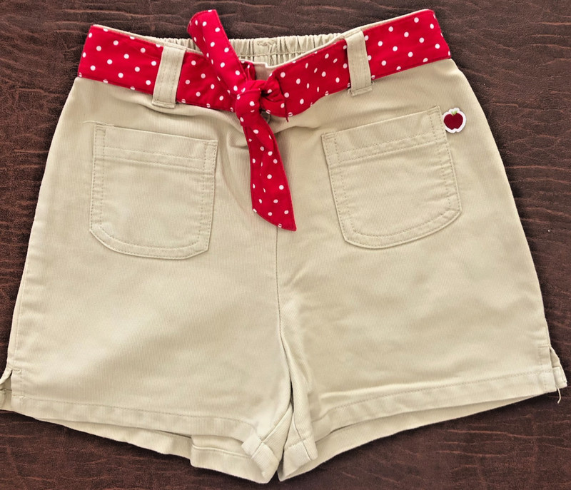 Gymboree vintage 2003 CANDY APPLE Khaki polka dot belted SHORTS 6 EUC