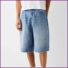 Men Baggy Denim Shorts Loose Fit Wide Leg Vintage Hip Hop Streetwear