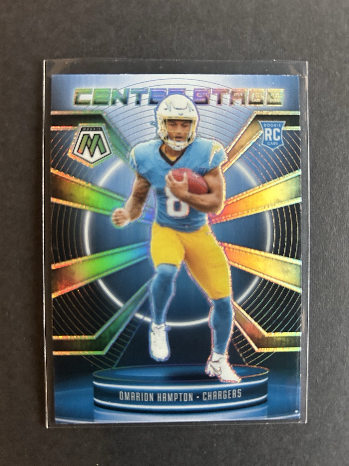 2025 Panini Mosaic - Center Stage Mosaic Omarion Hampton #6 Silver Prizm (RC)