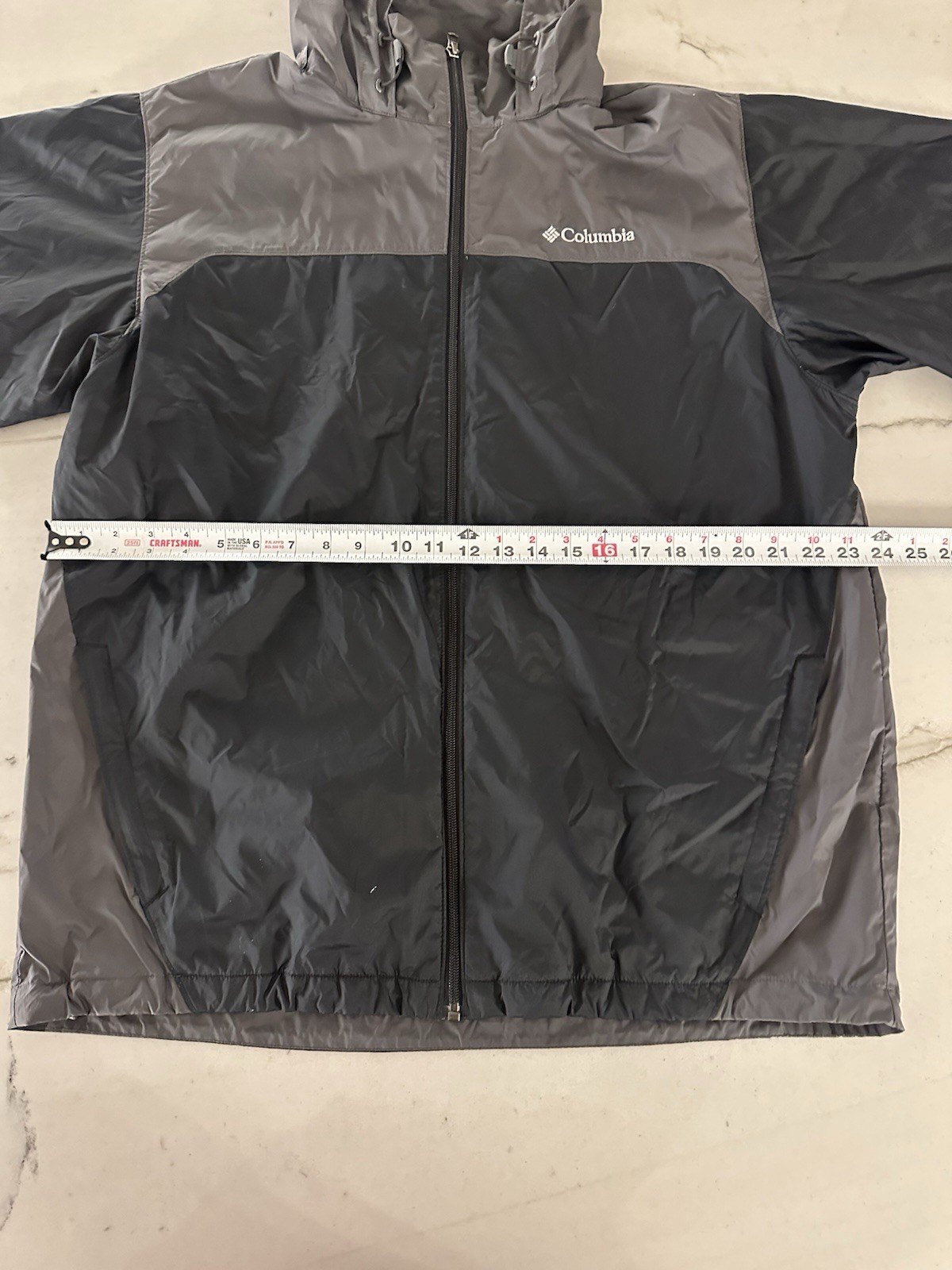 Columbia Jacket Mens Large Black Gray Packable Waterproof Hooded Omni-Shield