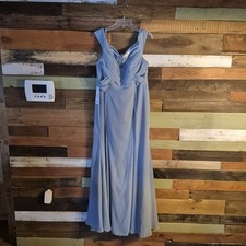 Azazie Dusty Blue Chiffon Bridesmaid Dress A18 Pleated Formal Gown NWT
